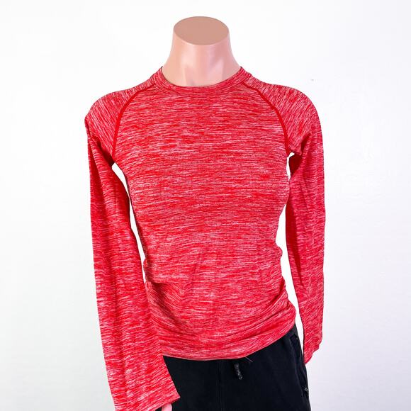 Zella Seamless Crewneck Long Sleeve T-Shirt Red Couture Melange Girls size M NWT - Picture 1 of 8